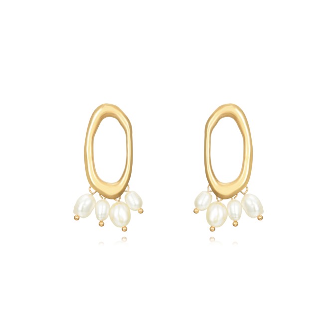 Pendiente Acero - Ovulado 15*30mm - Perla - Color Oro