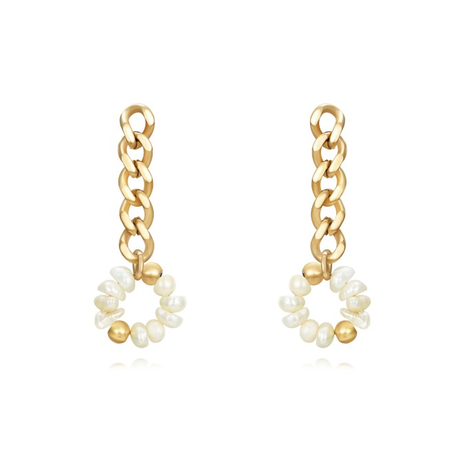 Pendiente Acero - Eslabon - Perla 42,50 - Color Oro