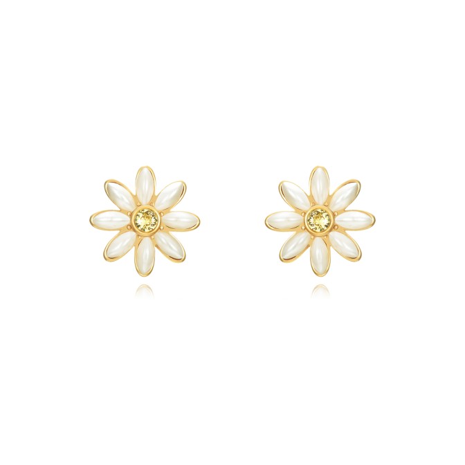 Pendientes Acero - Flor Perla 22mm - Color Oro