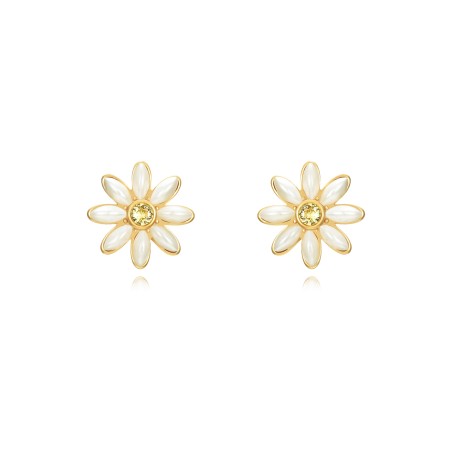 Pendientes Acero - Flor Perla 22mm - Color Oro