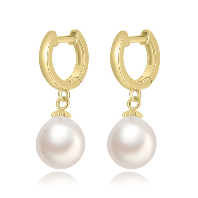 Pendientes Aro Perla Cultivadas Minerales - 12+11 mm - Bañado oro y Plata Rodiada