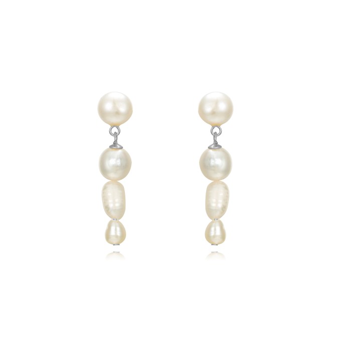 Pendientes Minerales Perla Cultivada - 34 mm - Bañado oro y Plata Rodiada