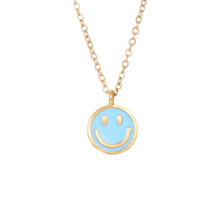 Collar Acero - Enamel Smiley 12mm - 40+5 cm - Bañado Oro