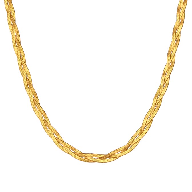 Collar 3 Braid Herryingbone Acero - 5 mm - 32 + 6 cm, 38+5cm, 43+5 cm - Color Oro