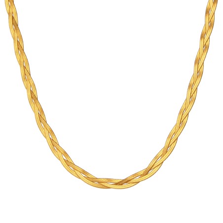 Collar 3 Braid Herryingbone Acero - 5 mm - 32 + 6 cm, 38+5cm, 43+5 cm - Color Oro