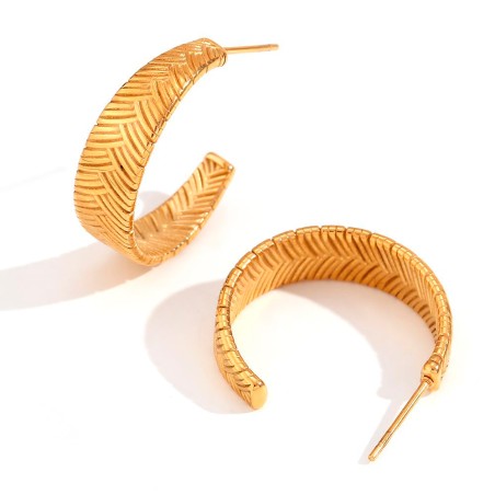 Pendientes Acero - Pluma Ext24mm(Int 21mm) - Bañado Oro y Acero