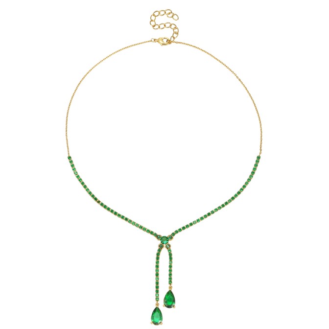 Collar Bronce Tenis Lagrima Circonita - 38 + 4 cm - Bañado Oro