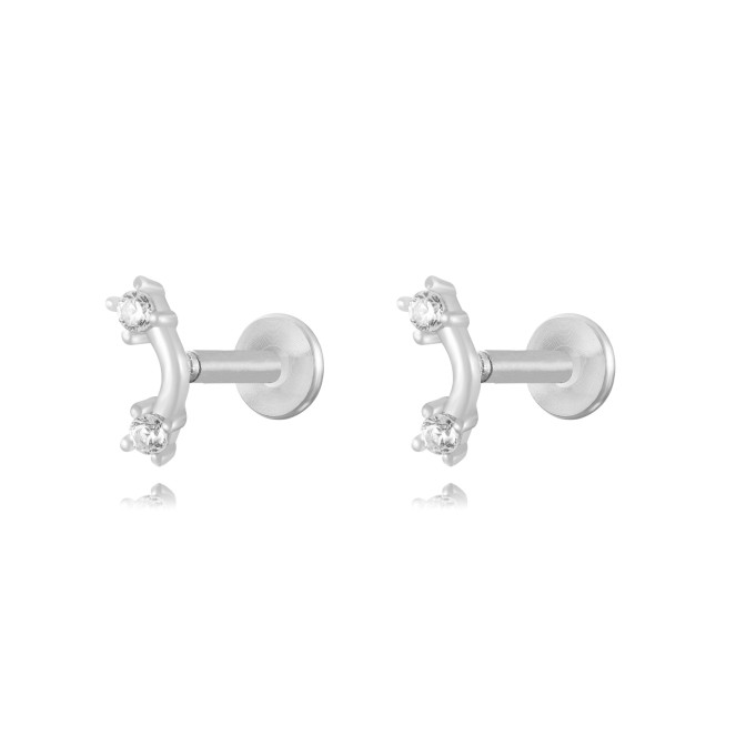 Piercing 2 Circonita - 6*2,25mm - Bañado Oro y Plata Rodiada