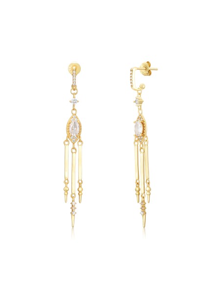 Pendientes Circonita 62mm Bañado Oro y Plata Rodiada