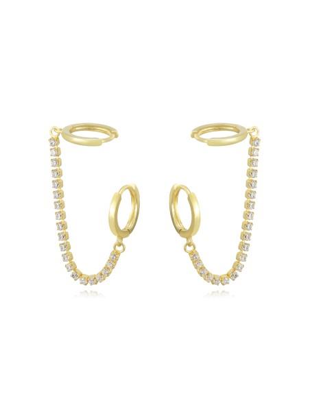 Pendientes Aros 12 mm - Tenis Cadena - Circonita - Bañado oro y Plata Rodiada