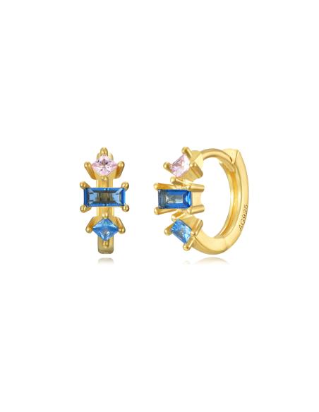 Pendientes Aro - Circonita Esmeralda Blanca - 11 mm - Bañado Oro y Plata Rodiada