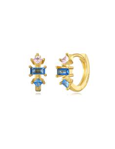 Pendientes Aro - Circonita Esmeralda Blanca - 11 mm - Bañado Oro y Plata Rodiada 2