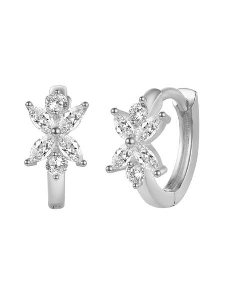 Pendientes Aro Flor - Circonitas Blanca - 11 mm - Bañado Oro y Plata Rodiada