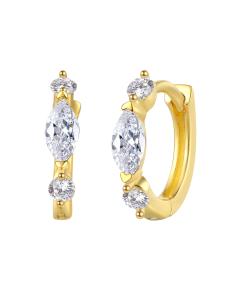 Pendientes Aro - Circonita Marquesa y redonda Blanca - 11 mm - Bañado Oro y Plata Rodiada 2