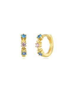 Pendientes Aro - 3 Circonitas Blanca - 11 mm - Bañado Oro y Plata Rodiada