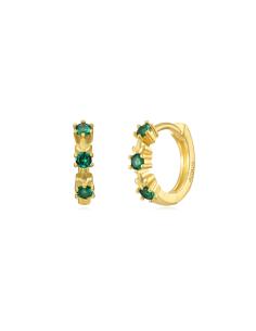 Pendientes Aro - 3 Circonitas Blanca - 11 mm - Bañado Oro y Plata Rodiada 2