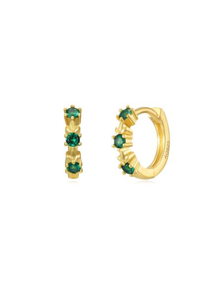 Pendientes Aro - 3 Circonitas Blanca - 11 mm - Bañado Oro y Plata Rodiada