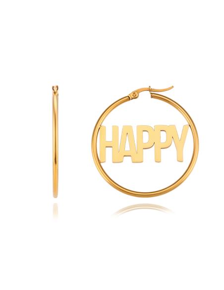 Pendiente Acero HAPPY - Aro 40*2 mm- Color Oro