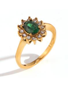 Anillo Acero Flor - Circonita - 7*5mm - Color oro