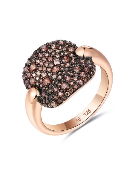 Anillo Cuadrado 15mm - Circonita Chocolate - Bañado Oro Rosa