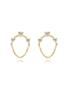 Pendientes Cadena - Tres Circonita 14 mm - Bañado Oro y Plata Rodiada