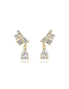 Pendientes Lágrima 12 mm - Circonita - Bañado oro y Plata Rodiada
