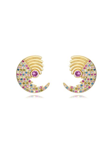 Pendientes Ola 18 mm - Circonita - Bañado oro y Plata Rodiada