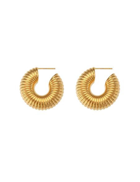 Pendientes Acero - Semi Aro Rayas - 33 mm y 18 mm - Bañado Oro y Plata Rodiada