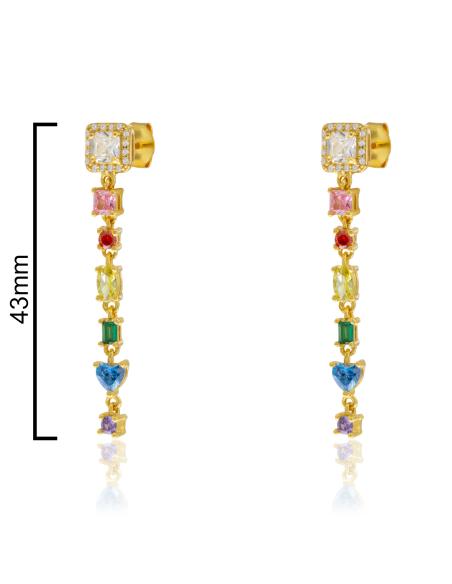 CPE1602 - PENDIENTES LARGOS TALLA PRINCESA SUPERIOR INTERCALADO POR PIEDRAS CORAZÓN PRESIÓN