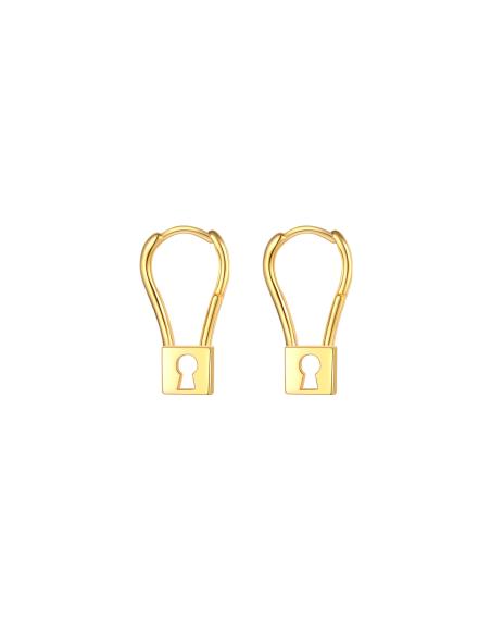 Pendientes Aro - Candado 6*19 mm - Bañado Oro y Plata Rodiada