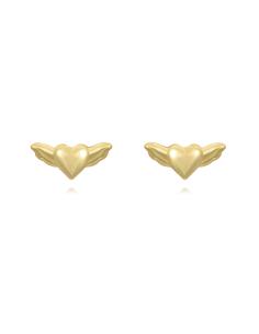 Pendientes Corazon Con Alas - 7*3mm - Bañado Oro y Plata Rodiada