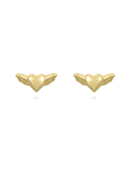 Pendientes Corazon Con Alas - 7*3mm - Bañado Oro y Plata Rodiada