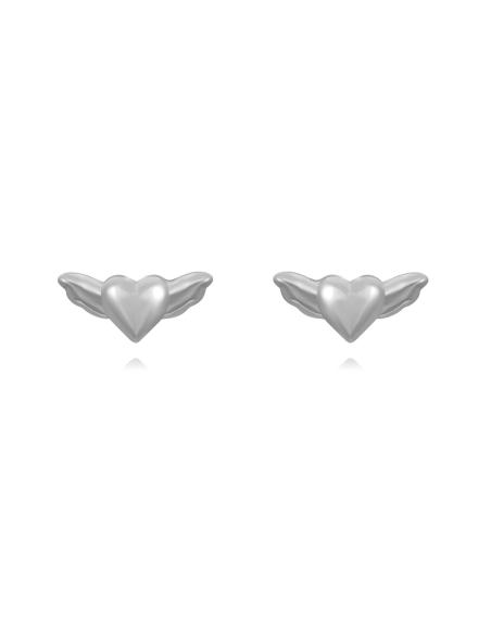 Pendientes Corazon Con Alas - 7*3mm - Bañado Oro y Plata Rodiada