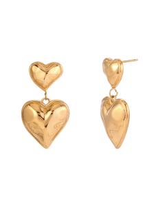Pendientes Acero - Doble Corazon - 20 &amp;amp; 14 mm - Color Oro