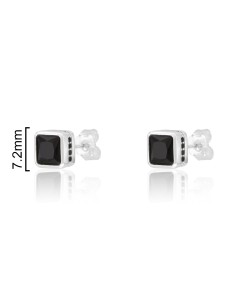 CPE1617 -PENDIENTES CUADRADOS PIEDRA NEGRA CON CIRCONITAS EXP0158