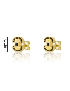 CPE1616 - PENDIENTES CIRCONITAS NEGRAS CON PIEDRA CENTRAL NEGRA EXP0158 2