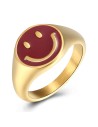 Anillo Acero Smiley - Enamel Granate 12mm