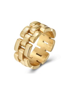 Anillo Acero - Ladrillo 8mm - Bañado Oro 2