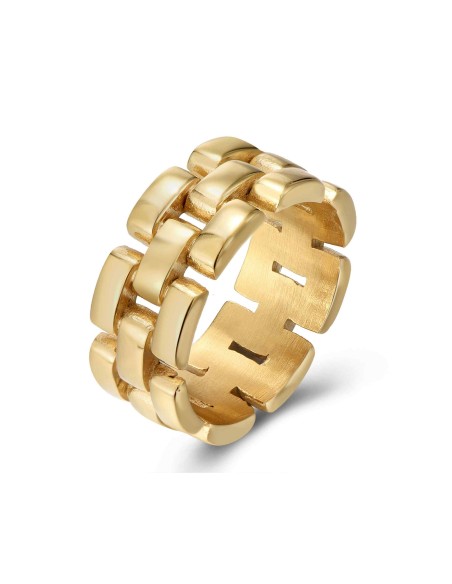 Anillo Acero - Ladrillo 8mm - Bañado Oro