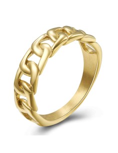 Anillo Acero - Eslabon - Bañado oro 2
