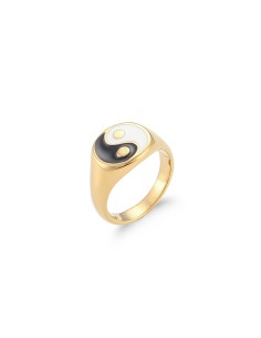Anillo Acero - Enamel Yin y Yang - 13mm - Bañado Oro 2