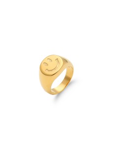 Anillo Acero - Smiley - 13mm - Bañado Oro 2