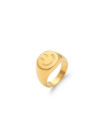 Anillo Acero - Smiley - 13mm - Bañado Oro