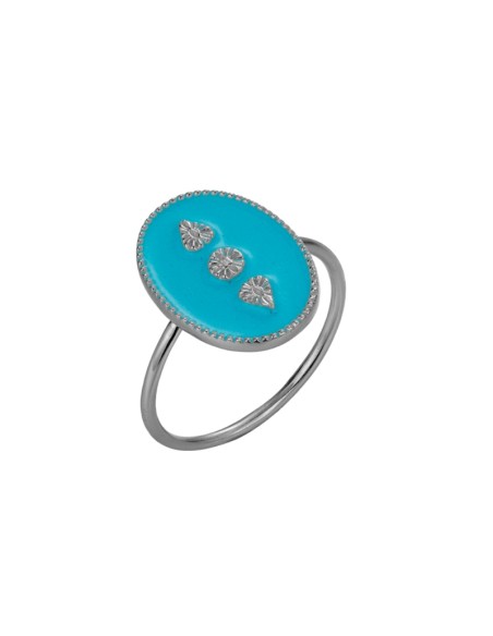 Anillo Plata - Enamel Turquesa - Bañado Oro