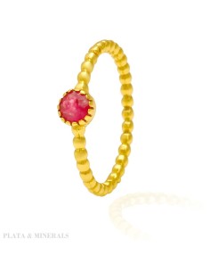 Anillo Mineral - 16 - Rubi - Plata Chapado Oro 2