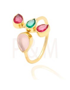 Anillo Mineral - Lagrima - Plata Chapado Oro 2