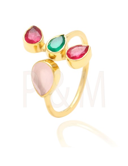 Anillo Mineral - Lagrima - Plata Chapado Oro