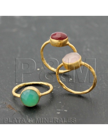 Anillo Mineral - 8mm - 16 - Plata Chapado Oro - Turquesa