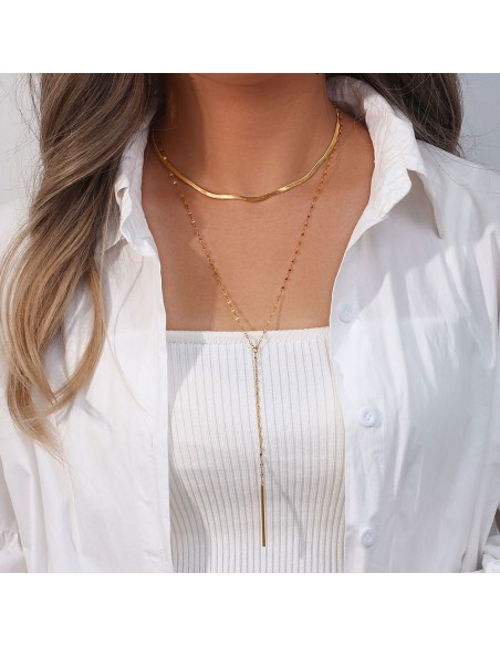 Collar Acero Doble - Barra - 45 cm y 60 cm - Color Oro