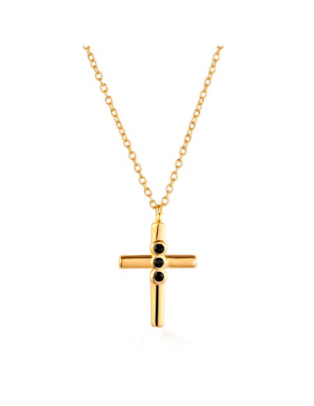 Collar Circonita Negra - Cruz- - 38+5cm